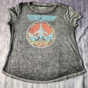Top Gun Women's Short Sleeve Black‎ Gray Burnout Tee T-shirt Size Large